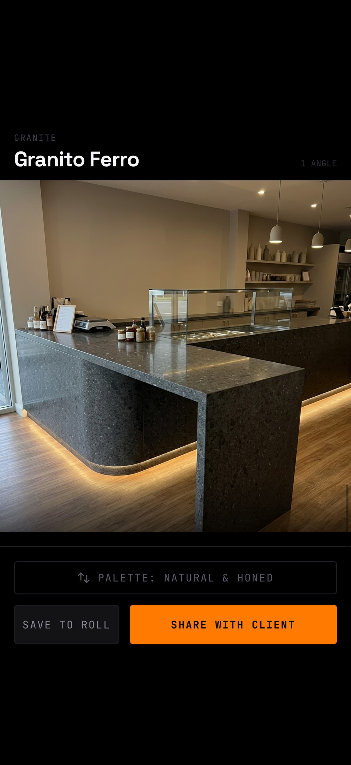 EDGE — Granito Ferro render with Share with Client CTA